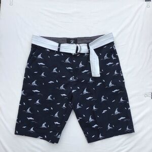 Beverly Hills Polo Club Shorts 100% Cotton Size 36 Blue w/ Sail Boats